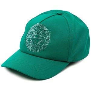 Versace Drak Green Medusa Studded Cap size 58 Medium/Large NWT